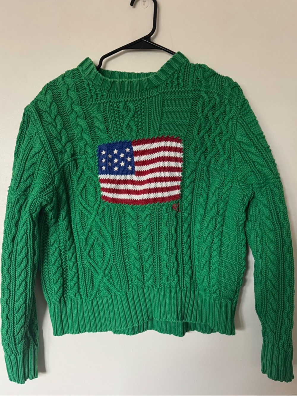 Polo Ralph Lauren Aran Flag Sweater Green Size Medium - Picture 7 of 10